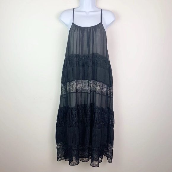 Alice + Olivia Dejas Chiffon Lace Midi Slip Dress in Black Size S - Picture 2 of 16